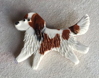 Handmade Porcelain Ceramic Art by Mary D Tiles Porcelain Tile or Brooch Nederlandse Kooikerhondje