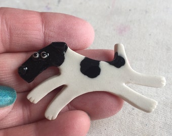 Smooth Fox Terrier Ceramic Porcelain Dog Tile or Brooch Pin