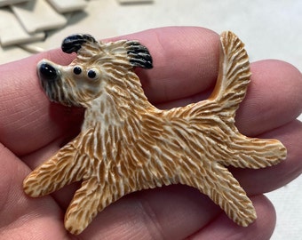 Pyrenean Shepherd Ceramic Porcelain Dog Tile or Brooch Pin