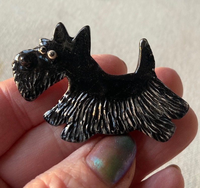 Handmade Porcelain Ceramic Art by Mary D Tiles Porcelain Tile or Brooch Scottish Terrier Scottie image 1