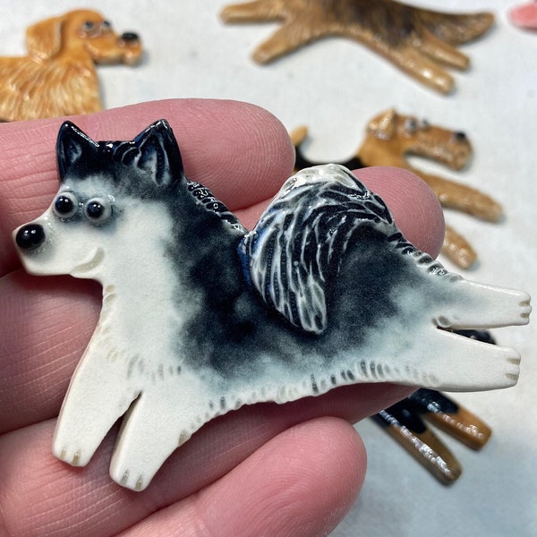 Handmade Porcelain Ceramic Art by Mary D Tiles Porcelain Tile or Brooch Alaskan Malamute