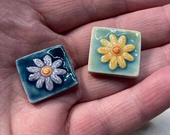 Per Each Porcelain Ceramic Mosaic Accent Art Tile Handmade by Mary D Tiles Daisy Flower 2 avail