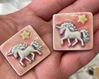 Porcelain Accent Tile Set of 2 Unicorn