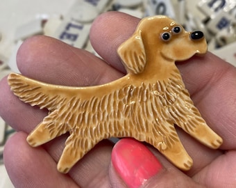 Handmade Porcelain Ceramic Art by Mary D Tiles Porcelain Tile or Brooch Golden Retriever