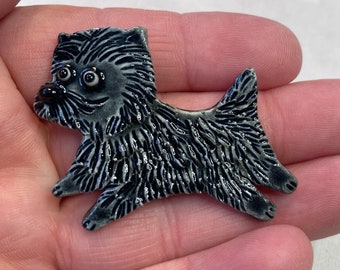 Cairn Terrier Whimsical Funny Dog Handmade Porcelain Ceramic Art Brooch Pin Tile by Mary D Tiles Porcelain Tile
