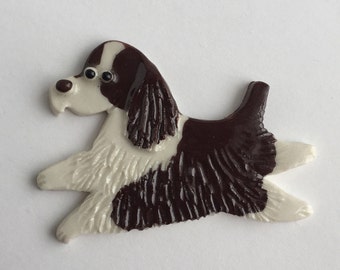 English Springer Spaniel Whimsical Funny Dog Handmade Porcelain Ceramic Art Brooch Pin Tile by Mary D Tiles Porcelain Tile