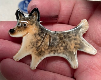 Handmade Porcelain Ceramic Art by Mary D Tiles Porcelain Tile or Brooch Swedish Vallhund