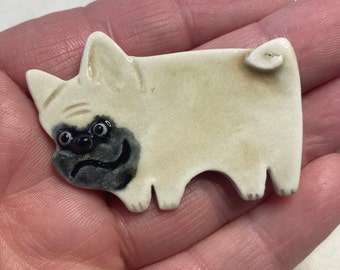 Handmade Porcelain Ceramic Art by Mary D Tiles Porcelain Tile or Brooch Pin French Bulldog