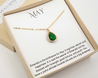 May Birthstone Necklace - Emerald Gold Teardrop Necklace - May Birthday Jewelry - May Necklace - Birthstone Jewelry - May Jewelry