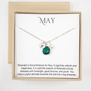 Personalized May Birthstone Necklace - Emerald Silver Necklace - Personalized Jewelry for Women - For Daughter - Birthstone Jewelry