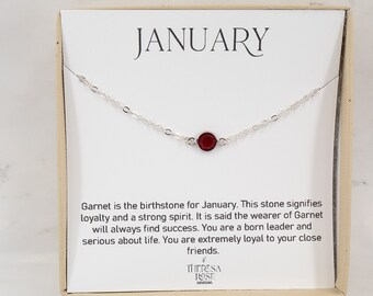 January Birthstone Necklace - January Swarovski Silver Necklace - Garnet Silver Necklace - January Birthstone Jewelry - January Necklace