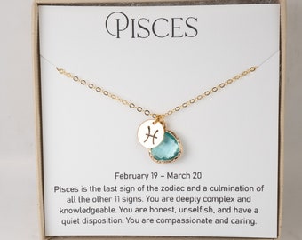 Pisces Zodiac Gold Necklace, Pisces March Necklace, March Birthday Jewelry, Zodiac Necklace, Astrology Gold Necklace