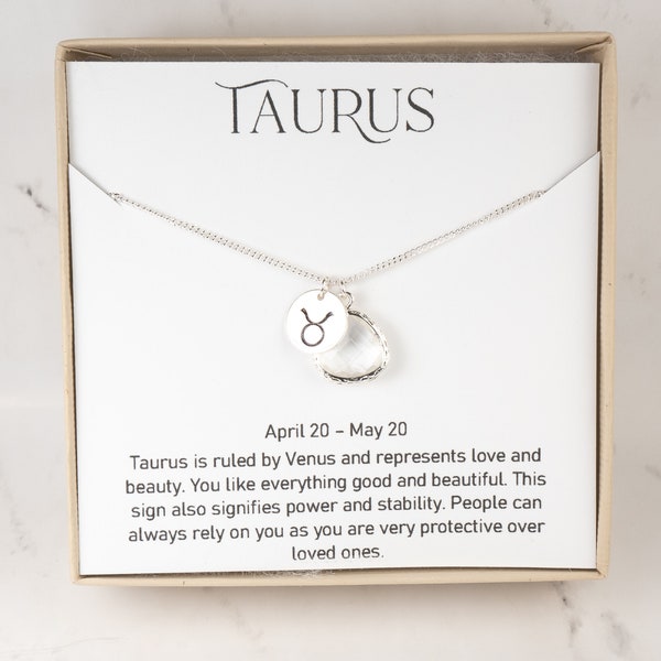 Taurus Zodiac Silver Necklace, Taurus April Necklace, April Birthday Jewelry, Zodiac Necklace, Astrology Silver Necklace