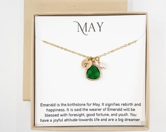 Personalized May Birthstone Necklace - Emerald Necklace - Personalized Jewelry for Mom From Son Daughter - Birthstone Jewelry, Birthday Gift