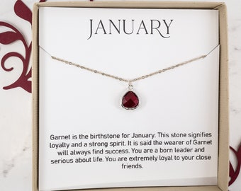Tiny January Birthstone Necklace - Garnet Silver Necklace - January Birthday Gift - Birthstone Jewelry - January Necklace - Sister Gift