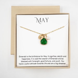 Personalized May Birthstone Necklace Emerald Necklace Personalized Jewelry for Mom From Son Daughter Birthstone Jewelry, Birthday Gift image 1