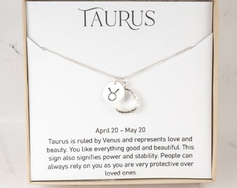 Taurus Zodiac Silver Necklace, Taurus April Necklace, April Birthday Jewelry, Zodiac Necklace, Astrology Silver Necklace