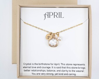 Personalized April Birthstone Necklace - Crystal Gold Necklace - April Necklace - April Jewelry - Birthstone Jewelry - April Birthday Gift