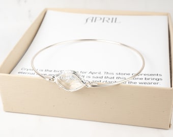 April Birthstone Bangle - Crystal Silver Bracelet - Clear Bangle - April Bracelet - April Jewelry - Birthstone Bracelet -April Birthday Gift