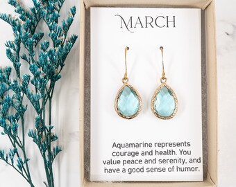 March Birthstone Earrings - Aquamarine Gold Teardrop Earrings - Birthstone Jewelry - March Earrings - March Jewelry - Aquamarine Jewelry