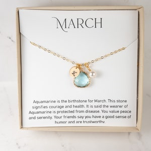 Personalized March Birthstone Necklace - Aquamarine Gold Necklace - March Necklace - Aquamarine Jewelry - Birthstone Jewelry - March Jewelry