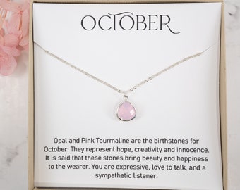 October Birthstone Necklace - Tiny Pink Opal Silver Necklace - October Birthday Jewelry - October Necklace - Birthstone Jewelry