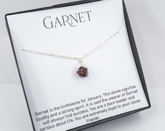 Garnet Silver Necklace - January Birthstone Necklace - January Necklace - January Jewelry - Garnet Gemstone Necklace - January Birthday Gift