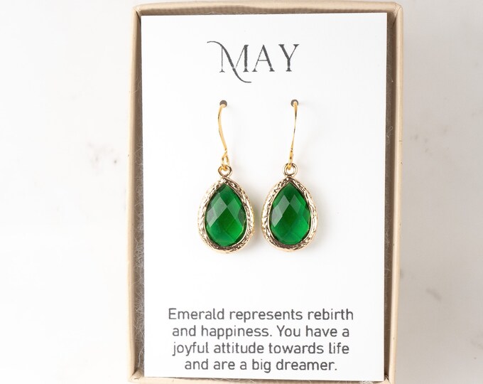 May Birthstone Earrings Emerald Gold Teardrop Earrings May Earrings May Jewelry Birthstone ...