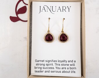 January Birthstone Earrings - Tiny Garnet Gold Earrings - Birthstone Jewelry - Burgundy Earrings - January Earrings - January Birthday Gift