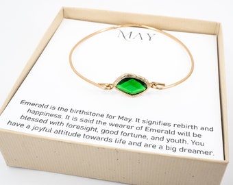 May Birthstone Bangle - Birthstone Gold Bracelet - Emerald Gold Bracelet - Emerald Bangle - May Bracelet - May Birthstone Bracelet