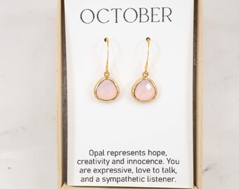 October Birthstone Earrings - Tiny Pink Opal Gold Earrings - Pink Earrings - October Birthstone Earrings - October Jewelry - Birthday Gift
