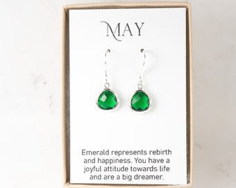 May Birthstone Earrings - Tiny Emerald Silver Earrings - May Earrings - May Jewelry - Birthstone Jewelry - Jewelry Gift - Green Earrings