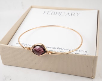 February Birthstone Bangle -  Amethyst Gold Bangle - February Bracelet - February Jewelry - Birthstone Bracelet - Birthstone Jewelry