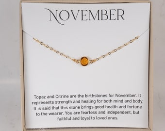 November Birthstone Necklace - Topaz Swarovski Necklace - Gold Necklace - November Necklace - Birthstone Jewelry - Mom Gift - Sister Gift