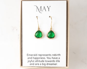 May Birthstone Earrings - Tiny Emerald Gold Earrings - May Earrings - May Jewelry - Birthstone Jewelry - Jewelry Gift - Green Earrings