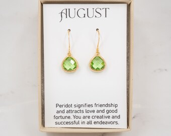 August Birthstone Earrings - Tiny Peridot Gold Earrings - Birthstone Jewelry - August Earrings - August Birthday Gift - Bridesmaid Earrings