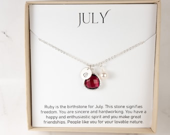 Personalized July Birthstone Necklace - Ruby Silver Necklace - Personalized Silver Necklace - July Necklace - July Jewelry - Birthday Gift