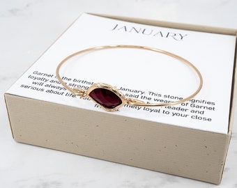 January Birthstone Bangle - Garnet Gold Bangle - January Bracelet - Birthstone Bracelet - January Birthday Gift - January Jewelry - Mom Gift