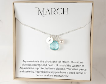 Personalized March Birthstone Necklace - Aquamarine Silver Necklace - March Jewelry - March Gift - Aquamarine Necklace - Birthstone Jewelry