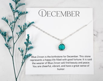 December Birthstone Necklace - Tiny Blue Zircon Silver Necklace - December Birthday Jewelry - December Necklace - Birthstone Jewelry
