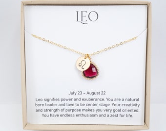 Leo Zodiac Gold Necklace, Leo July Necklace, July Birthday Jewelry, July Birthday Gift, Zodiac Necklace, Astrology Gold Necklace