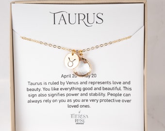 Taurus Zodiac Gold Necklace, Taurus April Necklace, April Birthday Jewelry, Zodiac Necklace, Astrology Gold Necklace