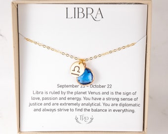 Libra Zodiac Gold Necklace, Libra September Necklace, September Birthday Jewelry, September Birthstone Necklace, Zodiac Necklace