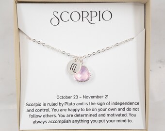 Scorpio Zodiac Silver Necklace, Scorpio October Necklace, October Birthday Jewelry, Zodiac Symbol Necklace, Astrology Silver Necklace