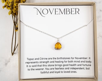 November Birthstone Necklace - Tiny Topaz Necklace - Silver Necklace - Citrine Necklace - November Birthday Gift - Birthstone Jewelry