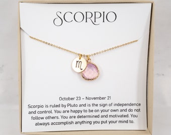 Scorpio Zodiac Gold Necklace, Scorpio October Necklace, October Birthday Jewelry, October Birthstone Necklace, Zodiac Necklace
