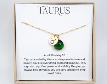 Taurus Zodiac Gold Necklace - Taurus May Necklace - May Birthday Jewelry - Zodiac Necklace, - May Birthstone Necklace