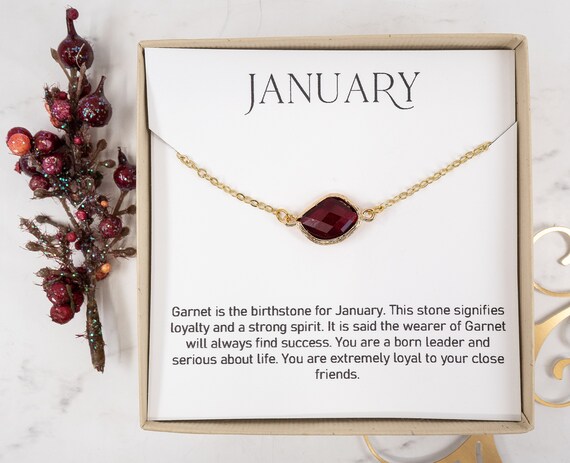 January Birthstone Necklace Garnet Gold 