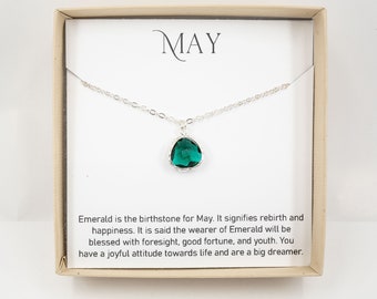 May Birthstone Necklace - Emerald Silver Pendant Necklace - May Birthday Jewelry - May Necklace - Birthstone Jewelry - May Jewelry