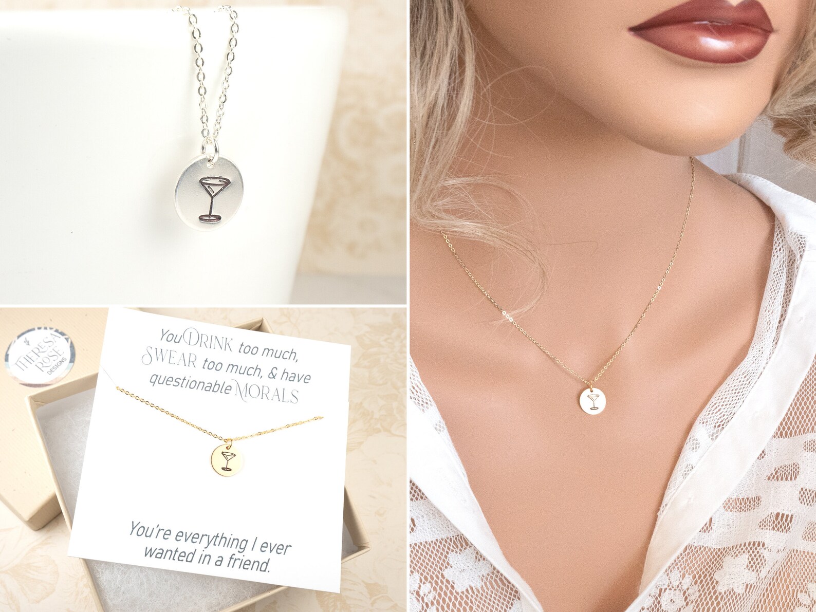 Martini Necklace Bartender Necklace Layering Necklace Etsy